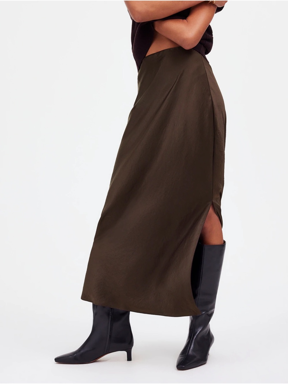 Madewell Satin Maxi Slip Skirt 12 Dark Carob Chocolate Brown Bias Cut NS257